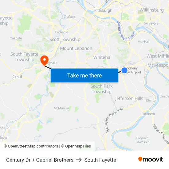 Century Dr + Gabriel Brothers to South Fayette map