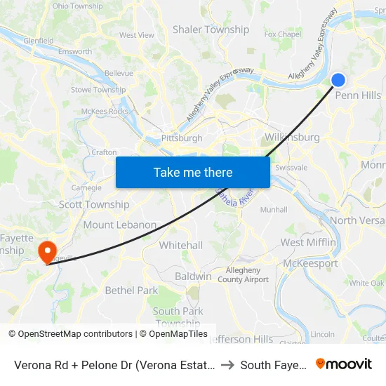 Verona Rd + Pelone Dr (Verona Estates) to South Fayette map