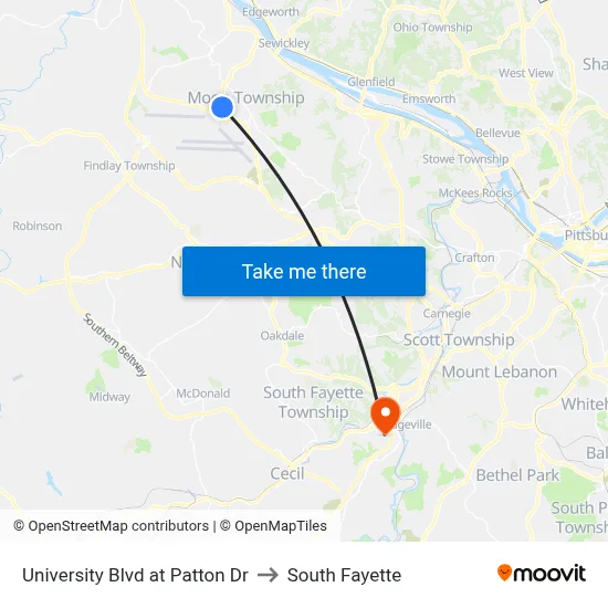 University Blvd at Patton Dr to South Fayette map