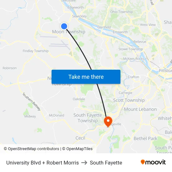 University Blvd + Robert Morris to South Fayette map