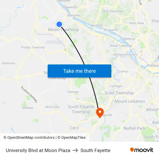 University Blvd at Moon Plaza to South Fayette map