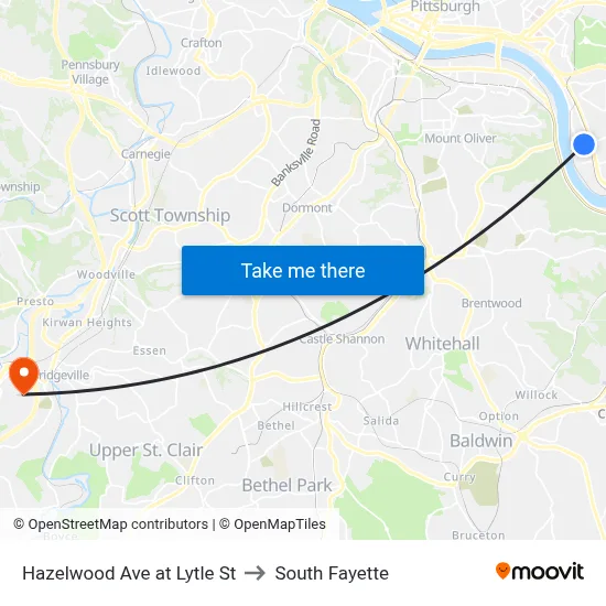 Hazelwood Ave at Lytle St to South Fayette map