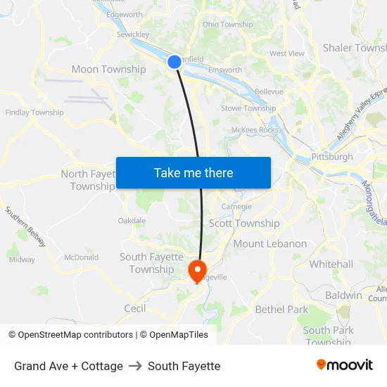 Grand Ave + Cottage to South Fayette map