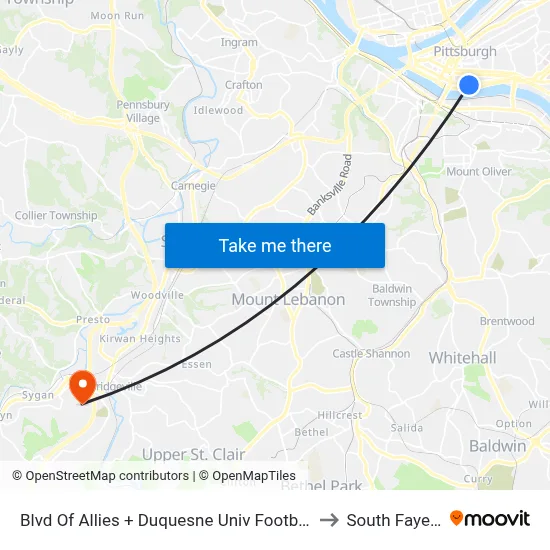 Blvd Of Allies + Duquesne Univ Footbridge to South Fayette map