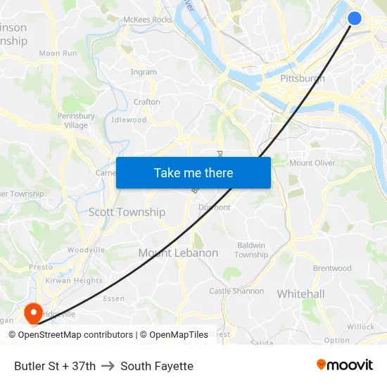 Butler St + 37th to South Fayette map