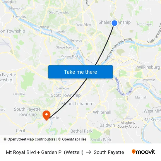 Mt Royal Blvd + Garden Pl (Wetzell) to South Fayette map