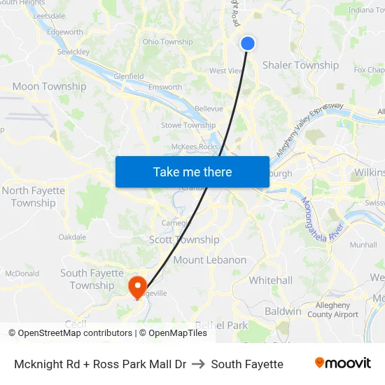 Mcknight Rd + Ross Park Mall Dr to South Fayette map