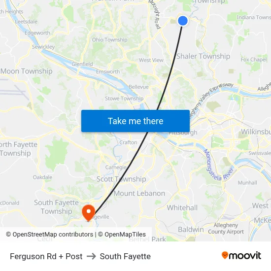 Ferguson Rd + Post to South Fayette map