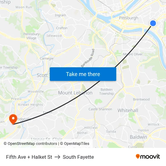 Fifth Ave + Halket St to South Fayette map