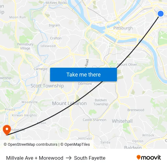 Millvale Ave + Morewood to South Fayette map