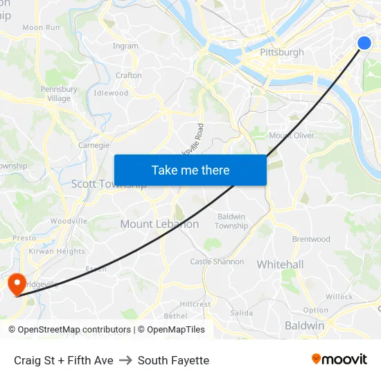 Craig St + Fifth Ave to South Fayette map