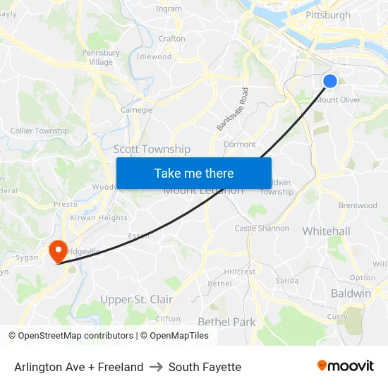 Arlington Ave + Freeland to South Fayette map
