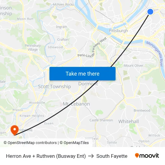 Herron Ave + Ruthven (Busway Ent) to South Fayette map