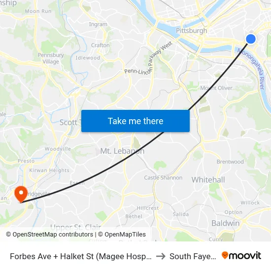Forbes Ave + Halket St (Magee Hospital) to South Fayette map