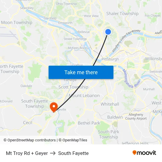 Mt Troy Rd + Geyer to South Fayette map