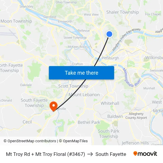 Mt Troy Rd + Mt Troy Floral (#3467) to South Fayette map