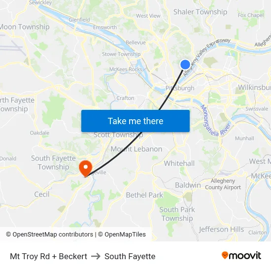 Mt Troy Rd + Beckert to South Fayette map