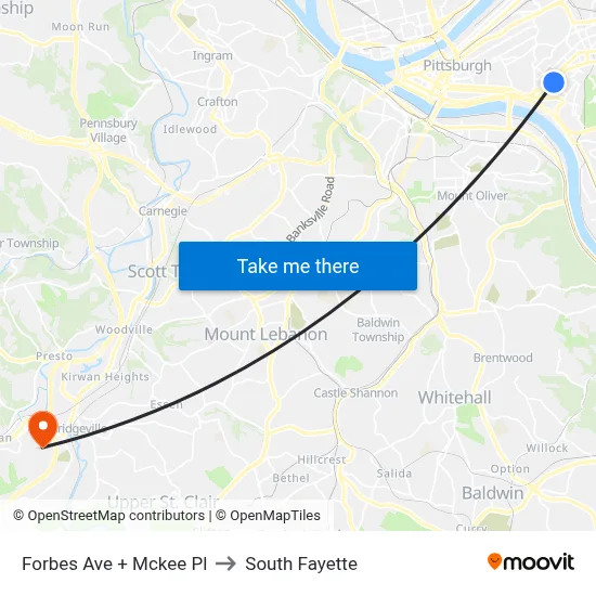 Forbes Ave + Mckee Pl to South Fayette map