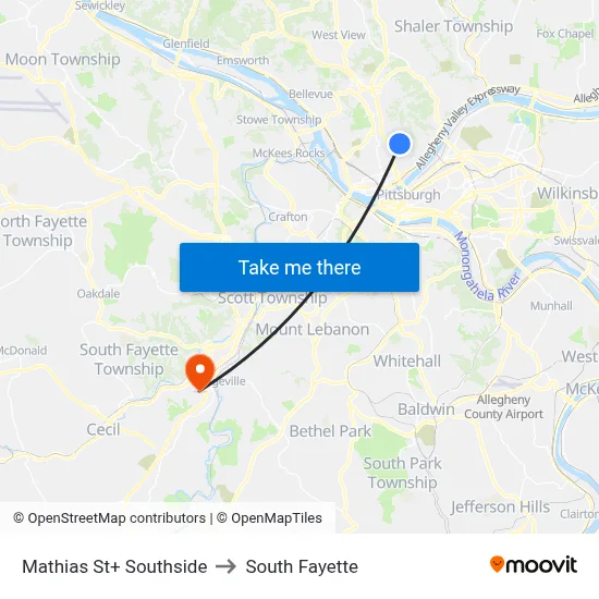 Mathias St+ Southside to South Fayette map