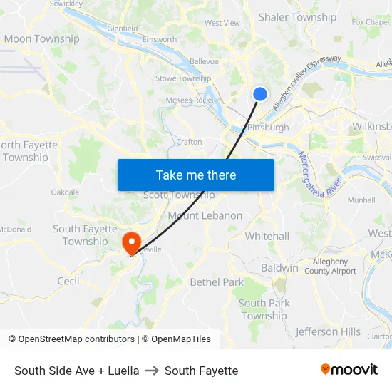 South Side Ave + Luella to South Fayette map