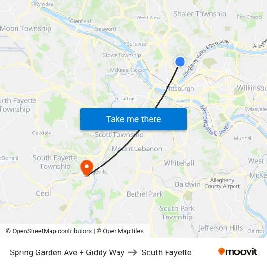 Spring Garden Ave + Giddy Way to South Fayette map