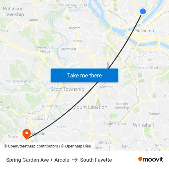 Spring Garden Ave + Arcola to South Fayette map