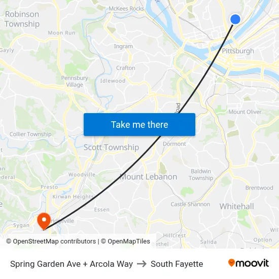 Spring Garden Ave + Arcola Way to South Fayette map