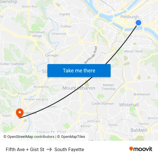 Fifth Ave + Gist St to South Fayette map