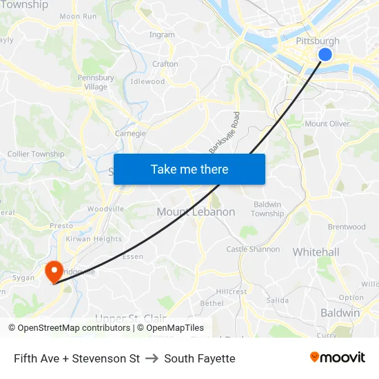 Fifth Ave + Stevenson St to South Fayette map