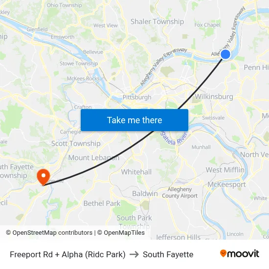 Freeport Rd + Alpha (Ridc Park) to South Fayette map