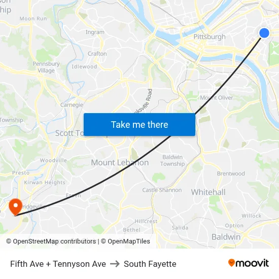 Fifth Ave + Tennyson Ave to South Fayette map