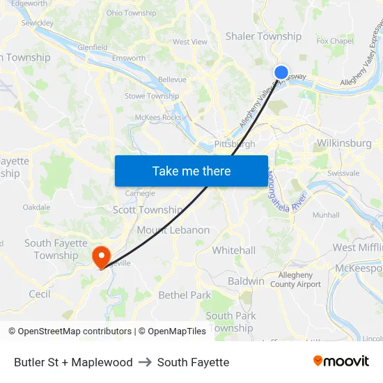 Butler St + Maplewood to South Fayette map