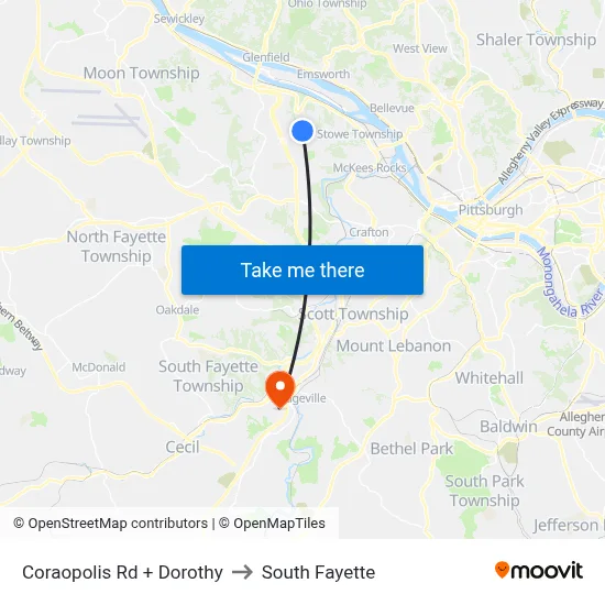 Coraopolis Rd + Dorothy to South Fayette map