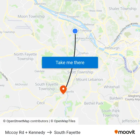 Mccoy Rd + Kennedy to South Fayette map
