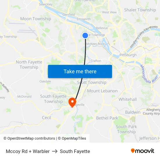 Mccoy Rd + Warbler to South Fayette map