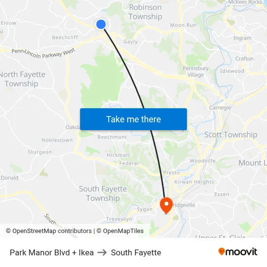 Park Manor Blvd + Ikea to South Fayette map