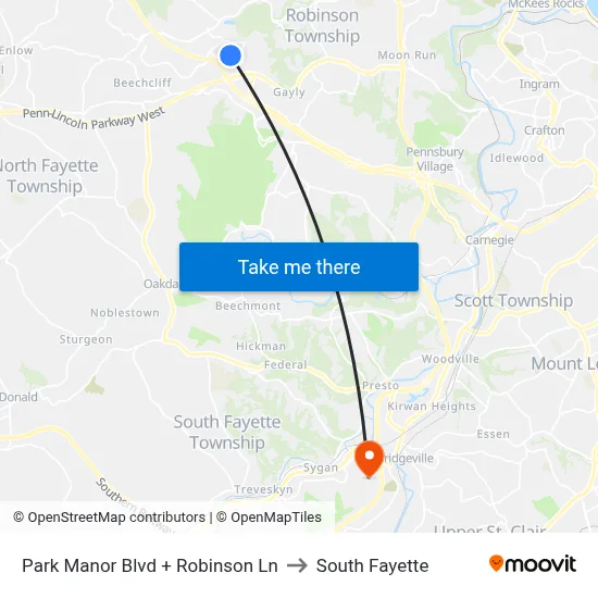 Park Manor Blvd + Robinson Ln to South Fayette map