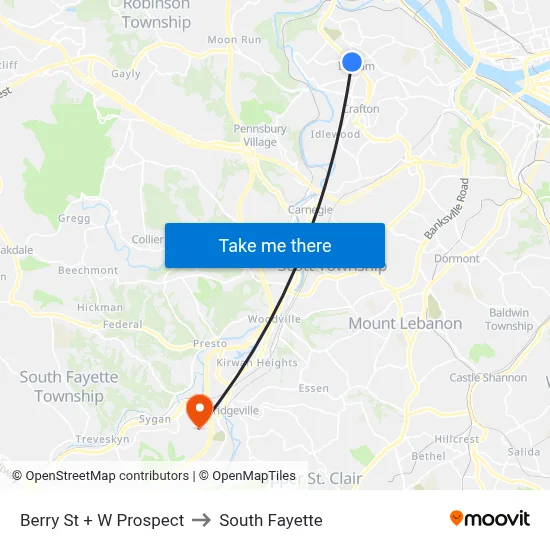 Berry St + W Prospect to South Fayette map