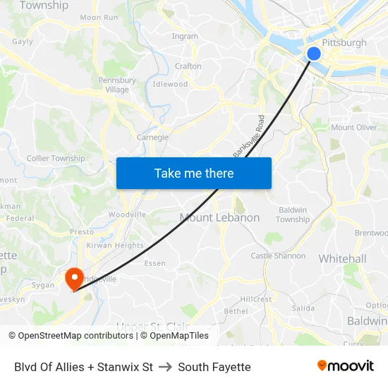 Blvd Of Allies + Stanwix St to South Fayette map