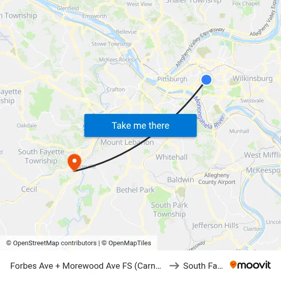 Forbes Ave + Morewood Ave FS (Carnegie Mellon) to South Fayette map