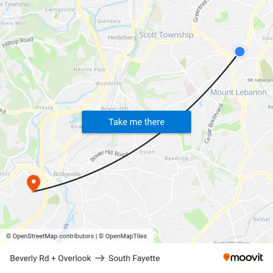 Beverly Rd + Overlook to South Fayette map