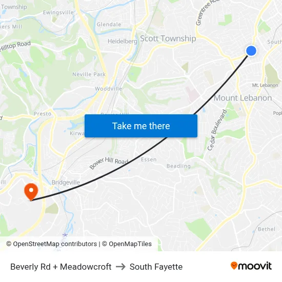 Beverly Rd + Meadowcroft to South Fayette map
