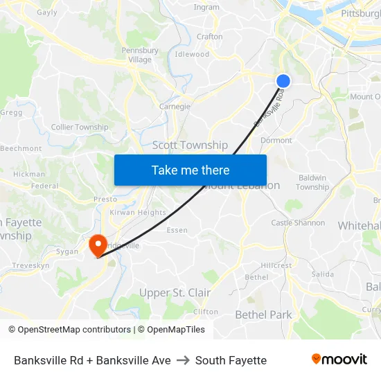 Banksville Rd + Banksville Ave to South Fayette map