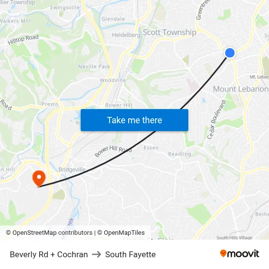 Beverly Rd + Cochran to South Fayette map