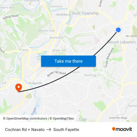 Cochran Rd + Navato to South Fayette map