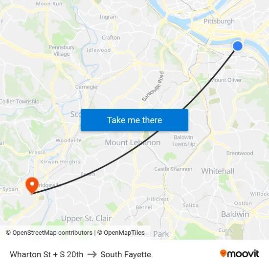 Wharton St + S 20th to South Fayette map