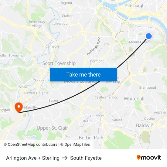 Arlington Ave + Sterling to South Fayette map