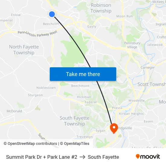 Summit Park Dr + Park Lane #2 to South Fayette map