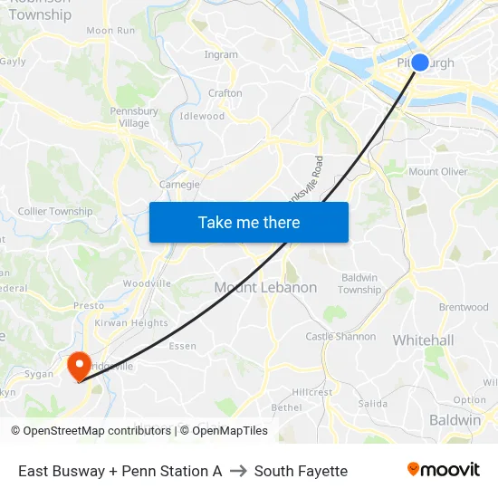 East Busway + Penn Station A to South Fayette map