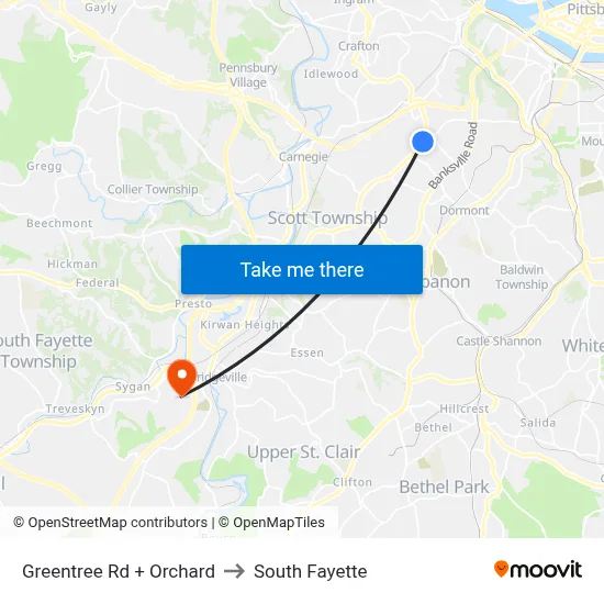 Greentree Rd + Orchard to South Fayette map